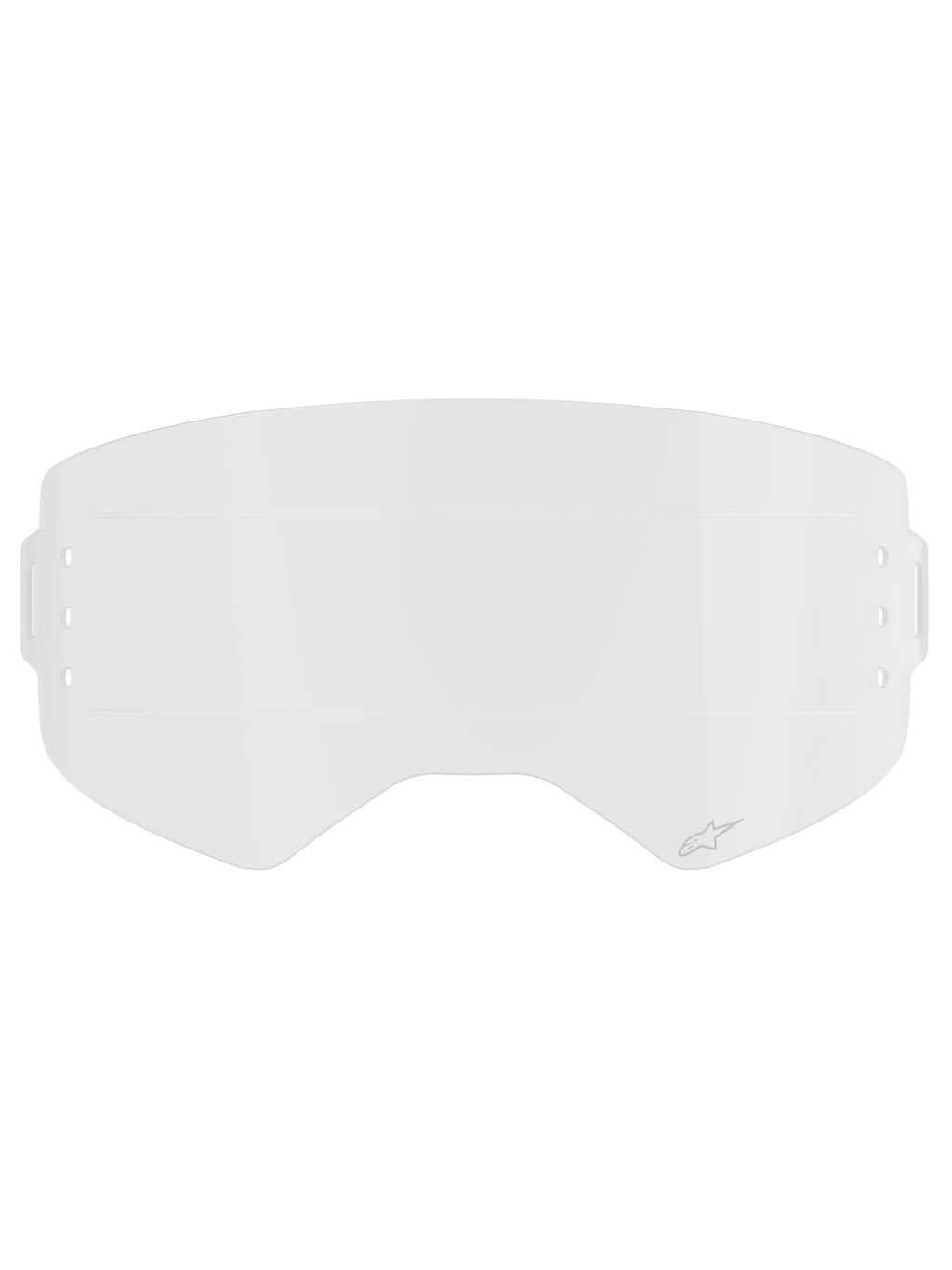 Alpinestars Supertech Roll Off Film, écran de remplacement clair pour lunettes, polycarbonate transparent moulé par injection avec Glide Lines horizontales, arborant un logo Alpinestars discret, conçu pour les systèmes roll-off de motocross