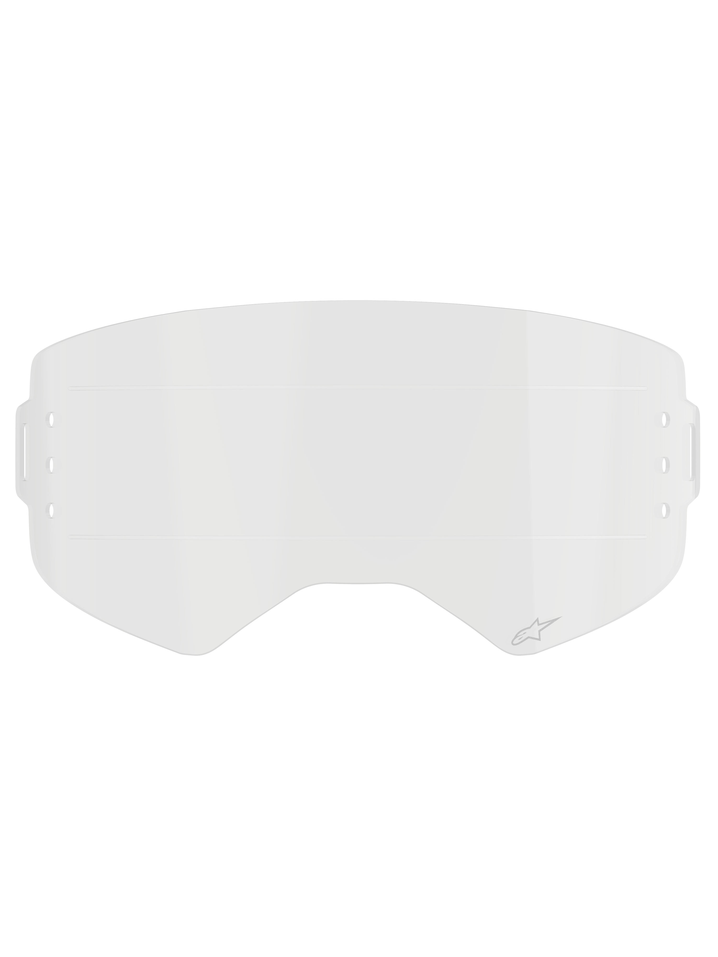 Alpinestars Supertech Roll Off Film, écran de remplacement clair pour lunettes, polycarbonate transparent moulé par injection avec Glide Lines horizontales, arborant un logo Alpinestars discret, conçu pour les systèmes roll-off de motocross