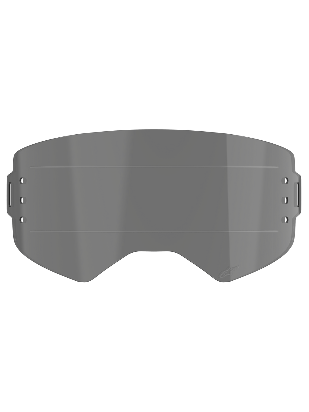 Lentille Alpinestars Supertech Roll Off, accessoire pour lunettes, teinte fumée, dotée de Glide Lines horizontales pour un mouvement fluide du film, trous de fixation latéraux pour système roll-off, construction en polycarbonate moulé par injection