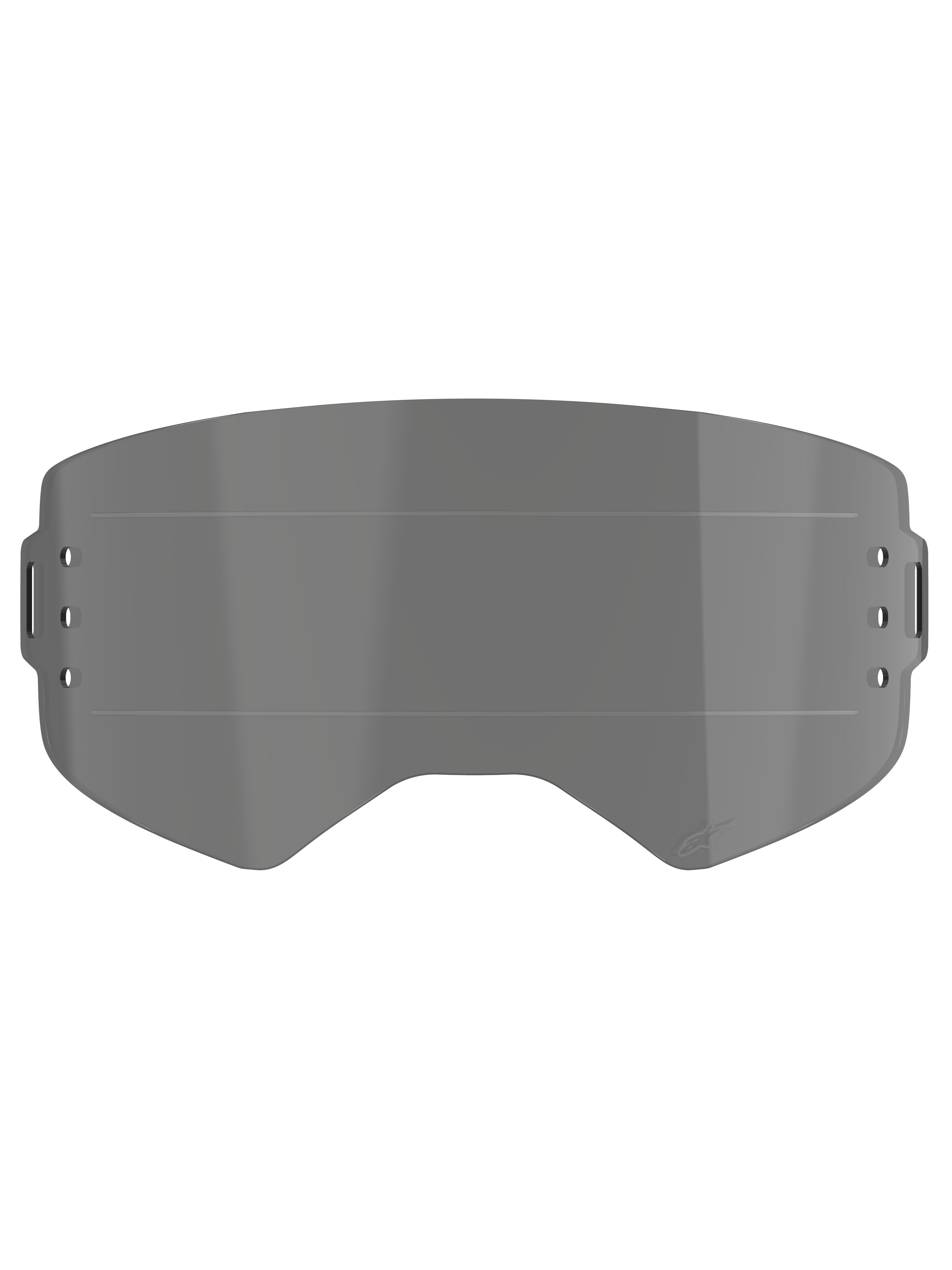 Lentille Alpinestars Supertech Roll Off, accessoire pour lunettes, teinte fumée, dotée de Glide Lines horizontales pour un mouvement fluide du film, trous de fixation latéraux pour système roll-off, construction en polycarbonate moulé par injection