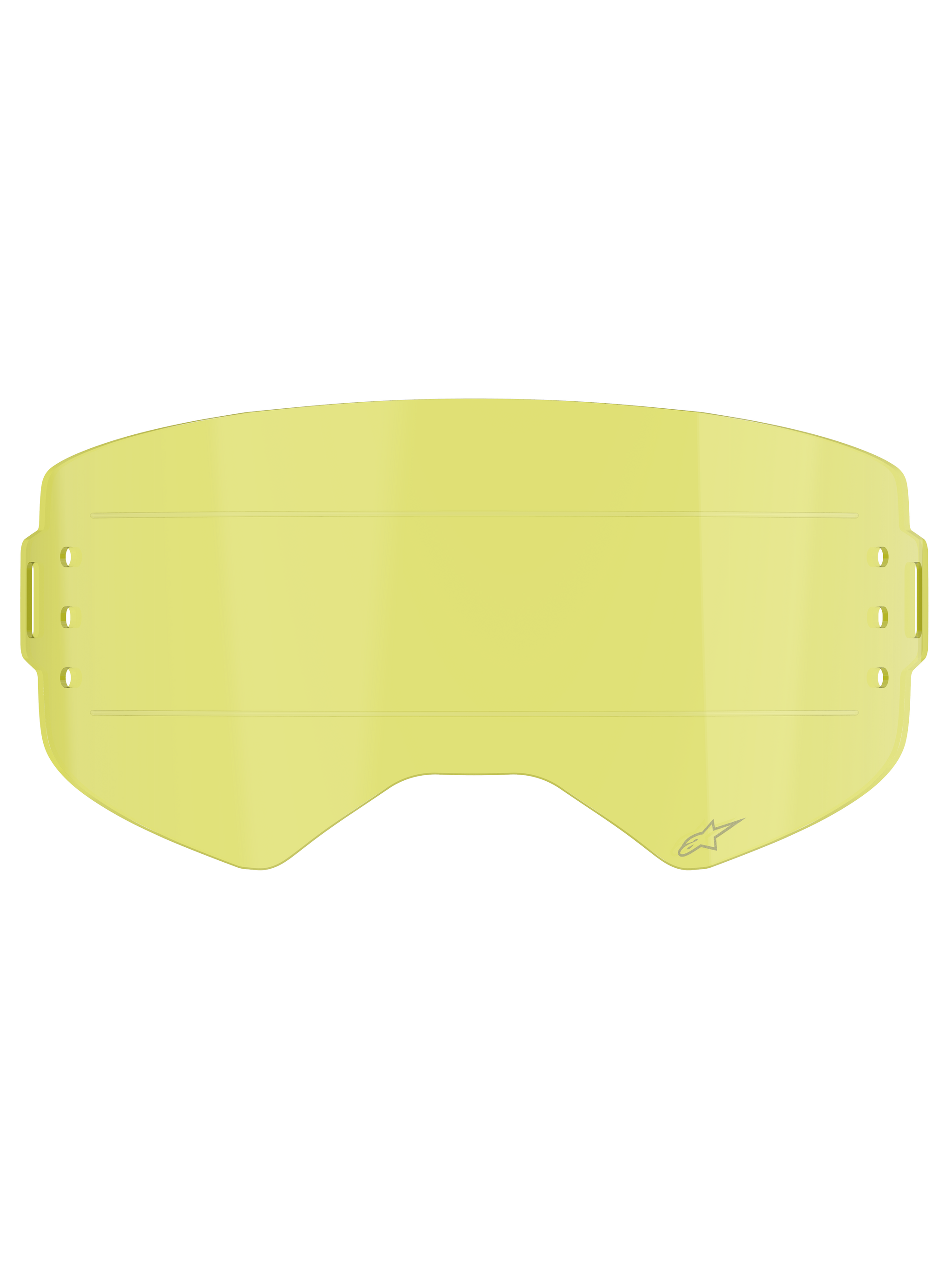 Alpinestars Supertech Roll Off Lens, Goggle Accessory, Clear Yellow tint, featuring built-in horizontal glide lines and etched star logo, replacement lens for motocross and off-road goggles