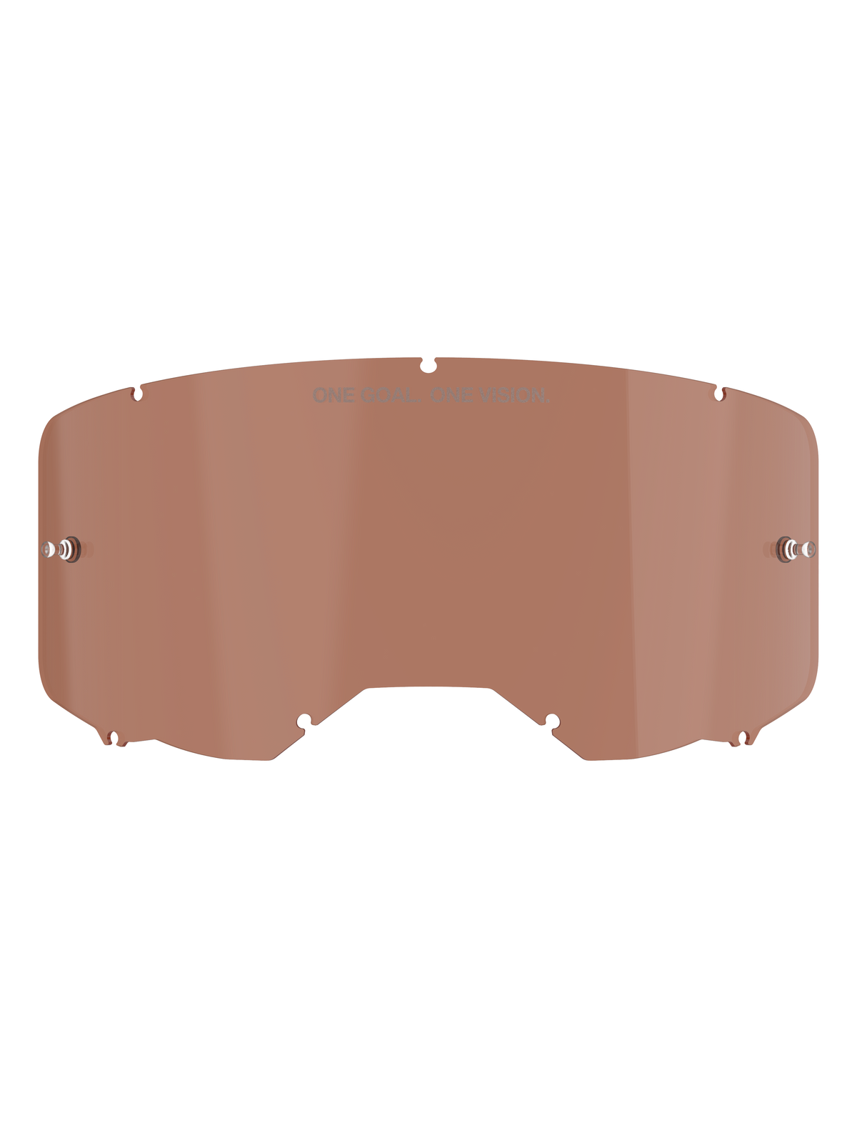 Lentille de masque Alpinestars Vision 8-5-3, teinte Copper Rose, lentille de rechange pour masque de motocross avec l'inscription « ONE GOAL. ONE VISION. », design incurvé en polycarbonate avec ergots pour tear-off pour la course tout-terrain