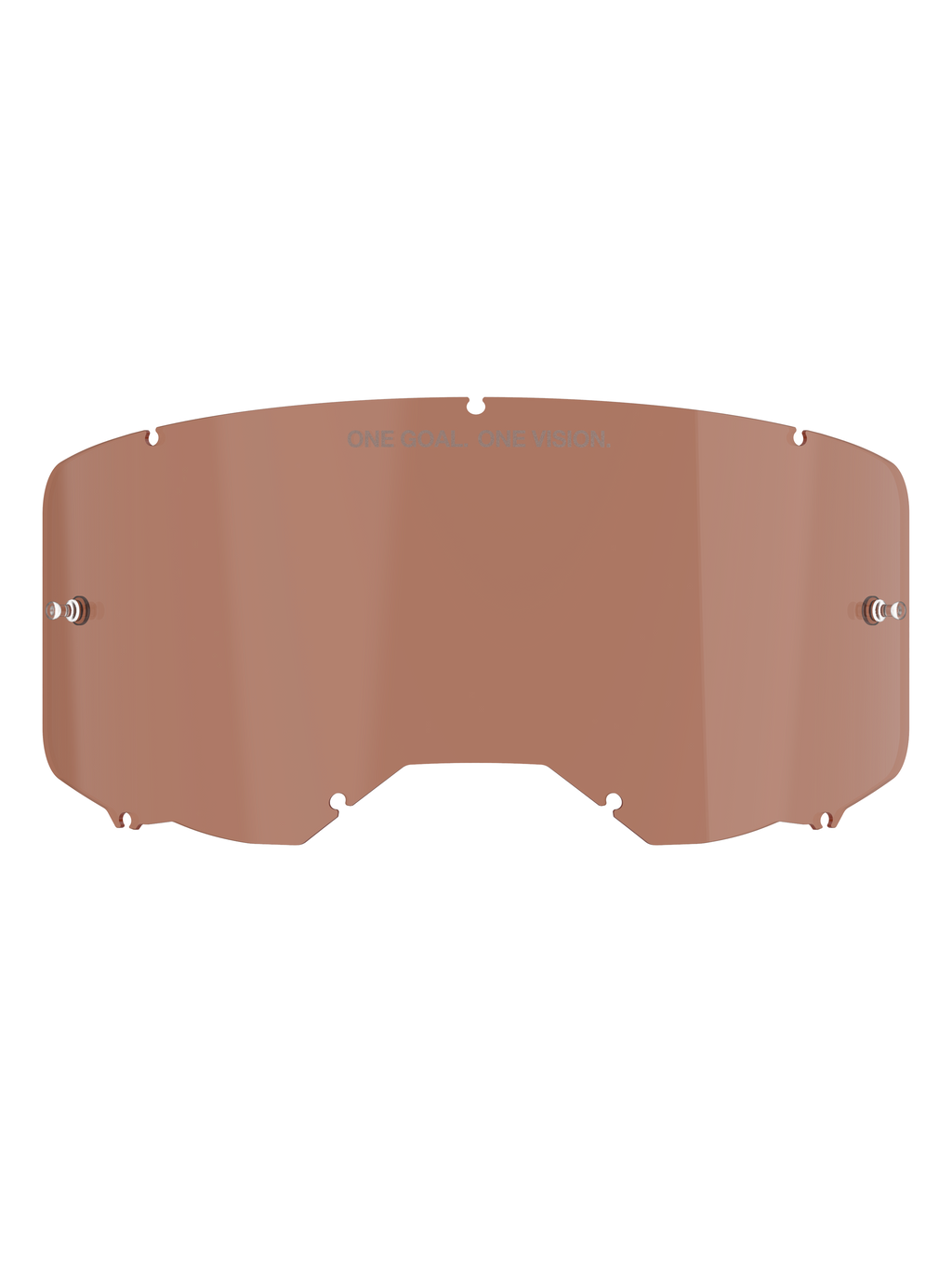 Lentille de masque Alpinestars Vision 8-5-3, teinte Copper Rose, lentille de rechange pour masque de motocross avec l'inscription « ONE GOAL. ONE VISION. », design incurvé en polycarbonate avec ergots pour tear-off pour la course tout-terrain