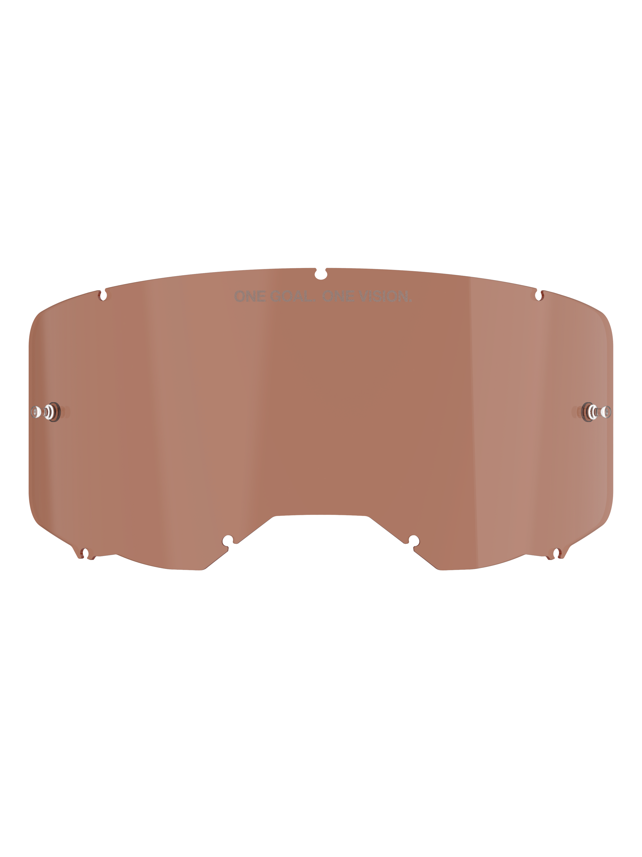 Lentille de masque Alpinestars Vision 8-5-3, teinte Copper Rose, lentille de rechange pour masque de motocross avec l'inscription « ONE GOAL. ONE VISION. », design incurvé en polycarbonate avec ergots pour tear-off pour la course tout-terrain