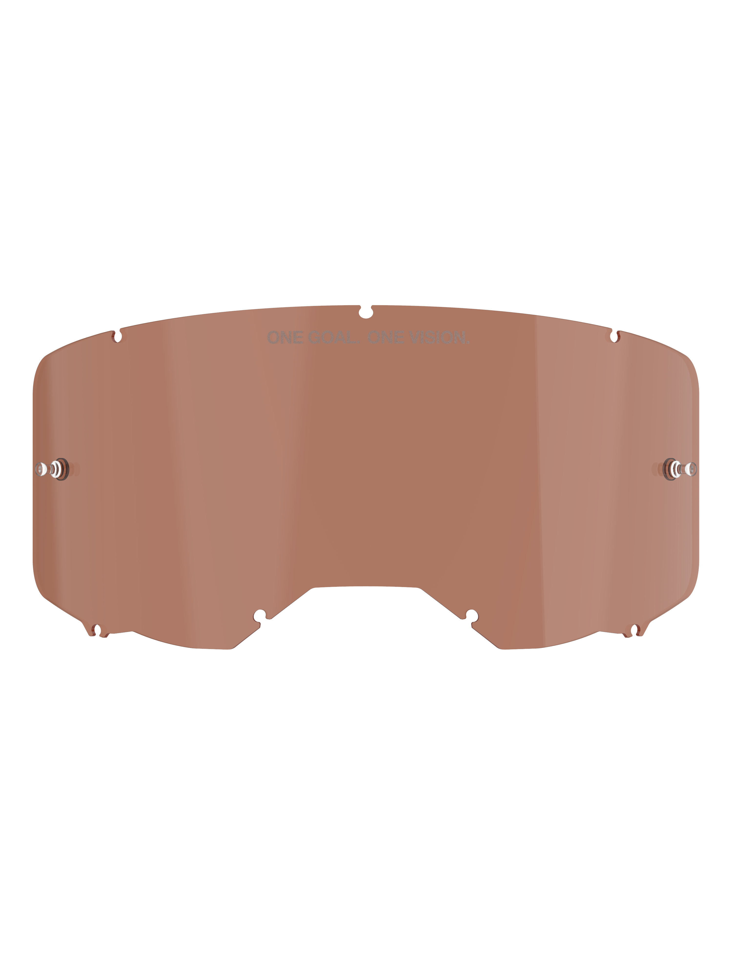 Lentille de masque Alpinestars Vision 8-5-3, teinte Copper Rose, lentille de rechange pour masque de motocross avec l'inscription « ONE GOAL. ONE VISION. », design incurvé en polycarbonate avec ergots pour tear-off pour la course tout-terrain