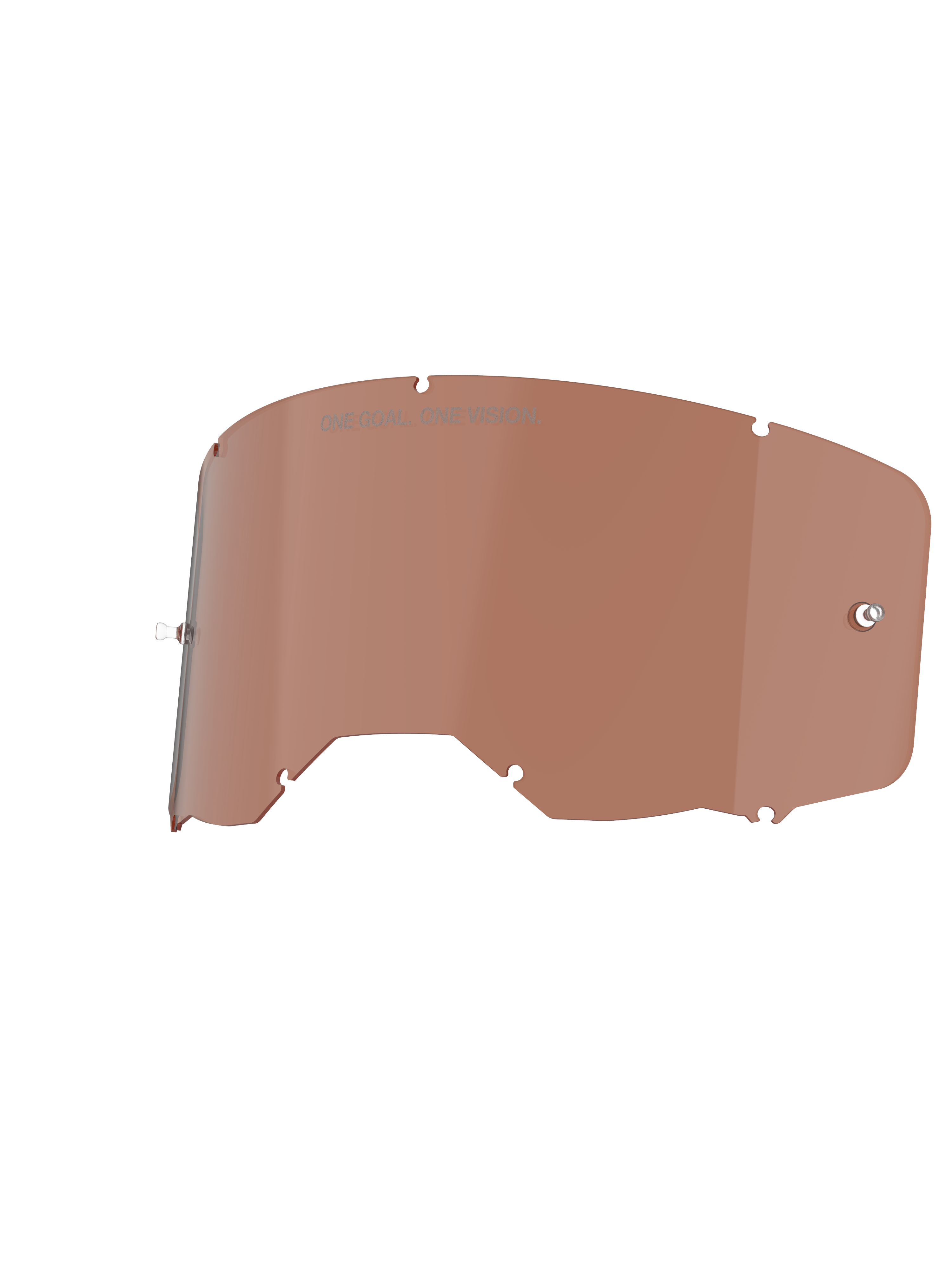 Lentille de rechange Alpinestars Vision 8-5-3, teinte Copper Rose, avec gravure « ONE GOAL. ONE VISION. », construction en polycarbonate haute clarté pour masques de motocross et de course tout-terrain