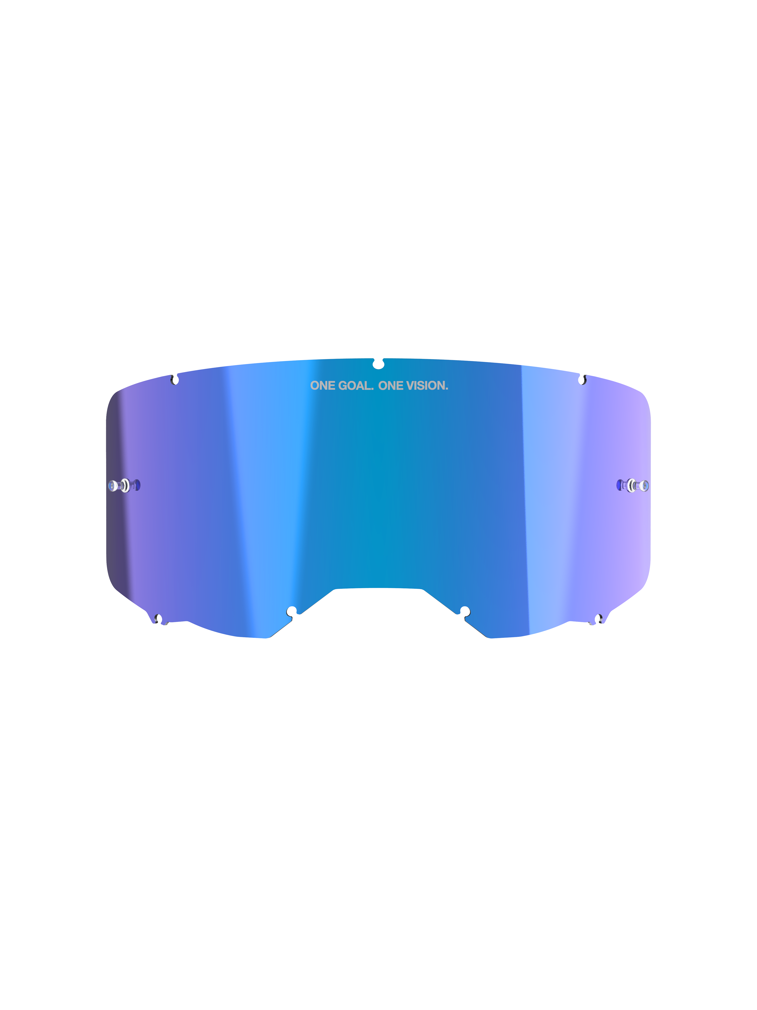 Alpinestars Vision 8-5-3 Mirror Lens, Goggle Accessory, Mirror Blue with purple gradient, reflective mirror finish, featuring 'ONE GOAL. ONE VISION.' branding, curved polycarbonate design with attachment notches and tear-off posts for motocross goggles