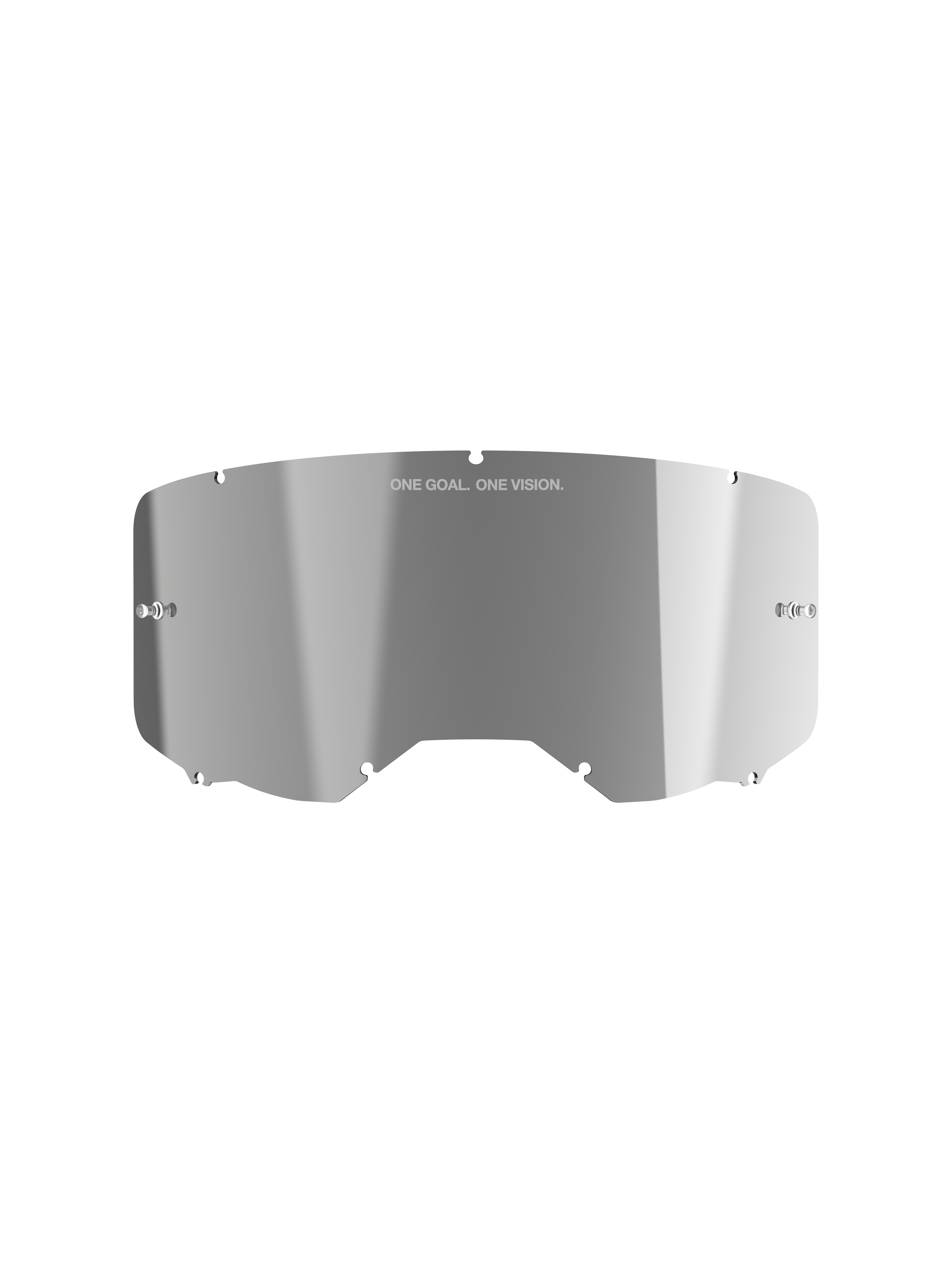 Alpinestars Vision 8-5-3 Mirror Lens, finition réfléchissante Mirror Silver, construction en polycarbonate incurvé avec inscription « ONE GOAL. ONE VISION. », supports de tear-off intégrés, écran de rechange pour lunettes de motocross