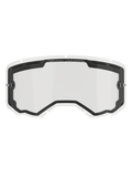 Lentille double Alpinestars Vision 8-5-3, écran de rechange transparent pour lunettes de motocross, avec joint intérieur noir et ports de ventilation supérieurs, ergots latéraux pour tear-offs, marquage « ONE GOAL ONE VISION » sur le bord supérieur, accessoire de course tout-terrain