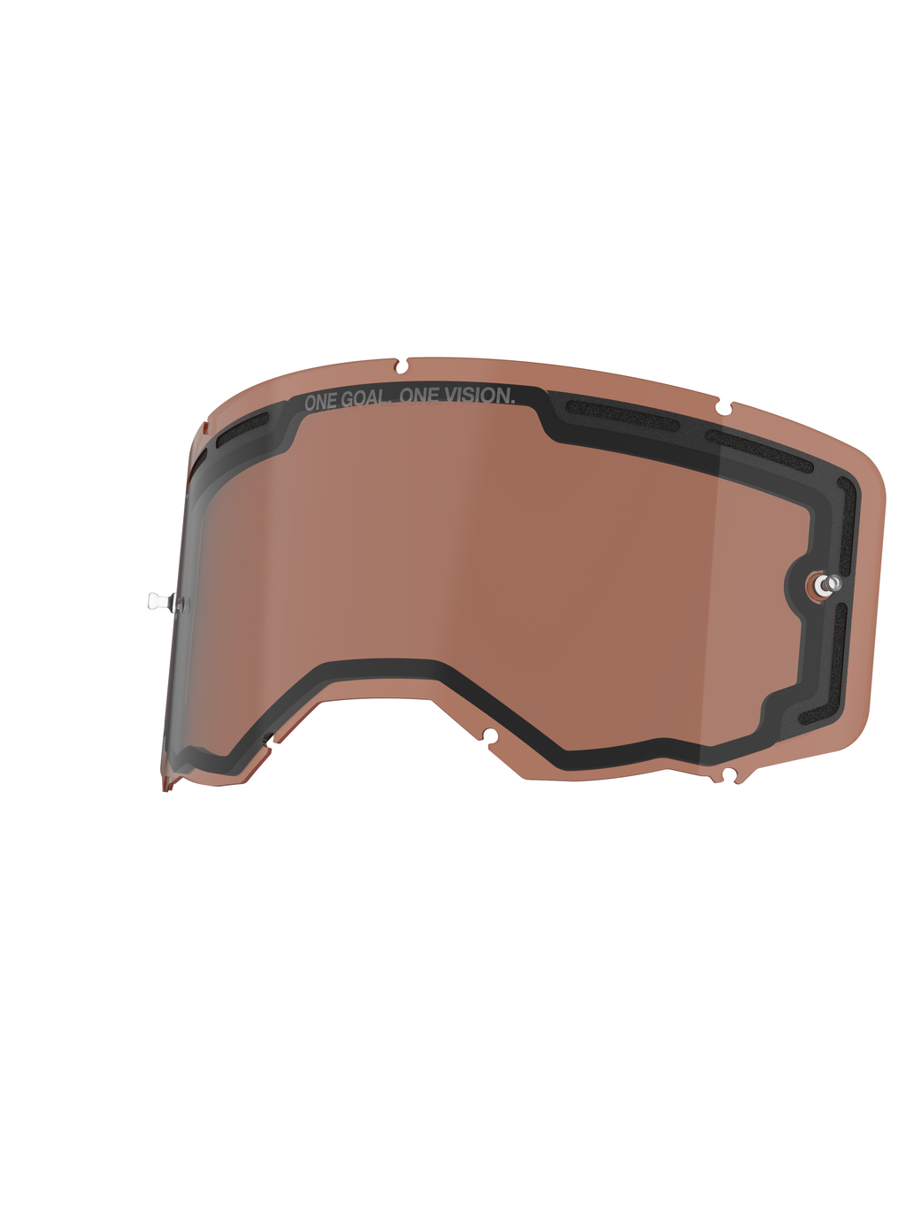 Lentille Alpinestars Vision 8-5-3 Double Paroi, lentille de rechange pour masque, Copper Rose, design ventilé à double paroi avec joint noir, logos 'ONE GOAL. ONE VISION.' et supports de tear-off intégrés, polycarbonate durable pour performance tout-terrain.