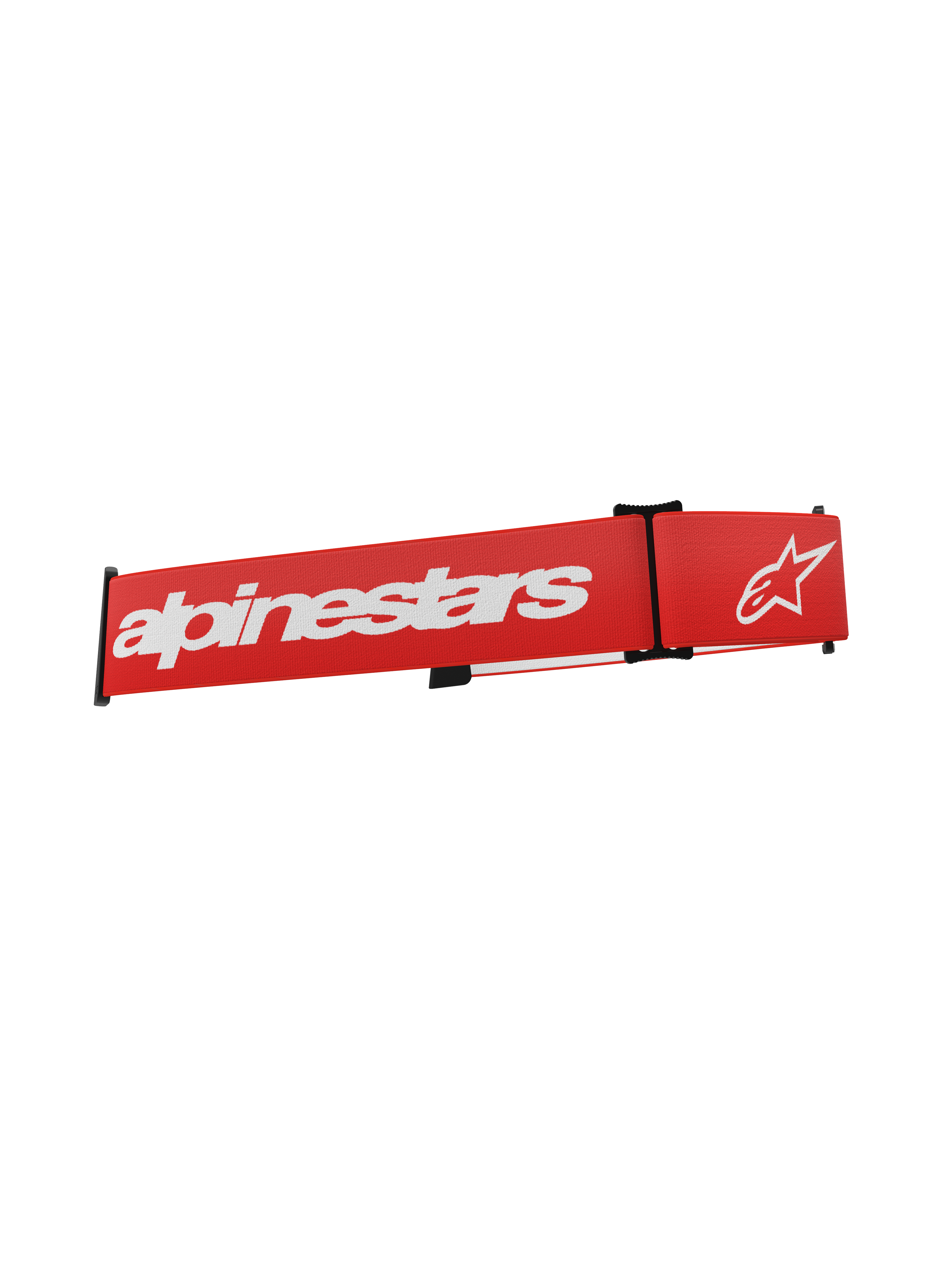 Sangle de lunettes Alpinestars Supertech, sangle de remplacement rouge pour masque de motocross avec logo et texte Alpinestars blancs, clips de réglage noirs, tissu élastique tissé