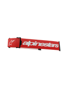 Sangle pour masque Alpinestars Supertech, rouge et blanc, bandeau de rechange pour lunettes de motocross avec marquage blanc imposant, fixations noires à clip et coin ISP intégré pour le positionnement sur le casque