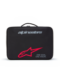 Alpinestars Supertech Vision Goggles Case, Black protective carrying case with top handle, featuring a grey brand logo, large red star logo, and 'ONE GOAL. ONE VISION.' slogan, durable storage for motocross goggles
