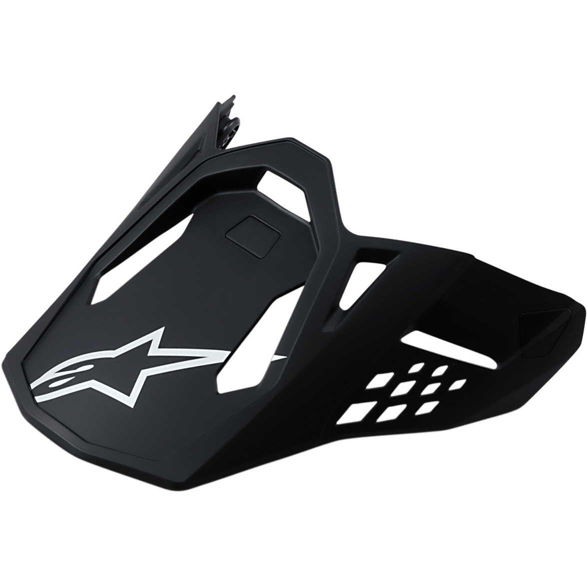 Visière Alpinestars Supertech M10/M8, visière de rechange pour casque de motocross, finition noir mat, logo A-star blanc, design aérodynamique avec découpes de ventilation