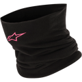 Alpinestars Neck Warmer, tour de cou tubulaire en polaire noire avec logo étoile rose, tissu doux et chaud pour la moto par temps froid et les sports motorisés