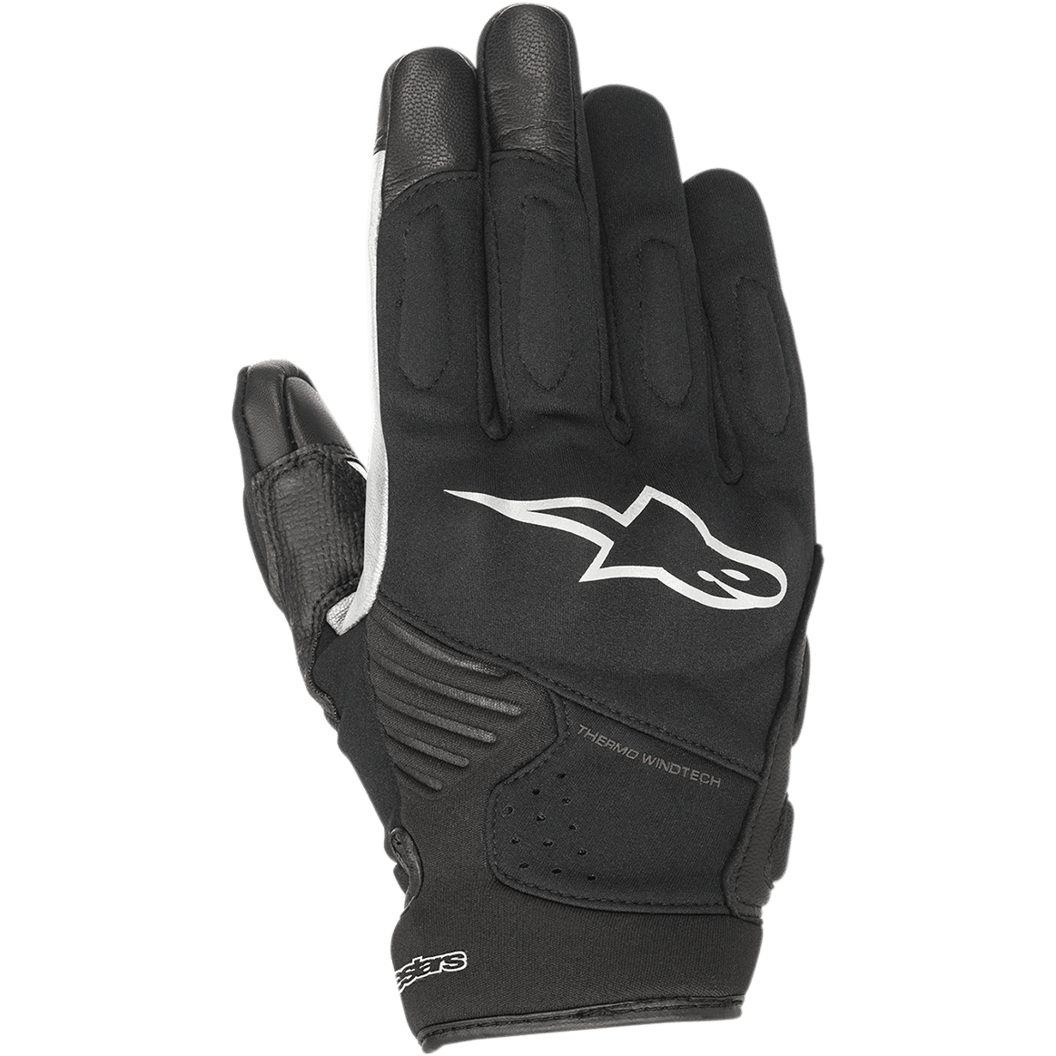 Gants Alpinestars Faster, gants de moto noirs avec logo blanc, technologie Thermo Windtech, articulations rembourrées et construction softshell multi-matières, design urbain à manchette courte