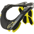 Alpinestars BNS Tech 2, protection cervicale de moto, noir et jaune fluorescent, cadre ergonomique en polymère de carbone avec intérieur rembourré, détails du logo étoile, protection pour motocross et tout-terrain