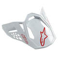 Alpinestars Supertech M10 Dyno, visière de casque blanc brillant et rouge, avec logos étoiles rouges et design aérodynamique ajouré, visière de rechange pour casques de motocross et tout-terrain