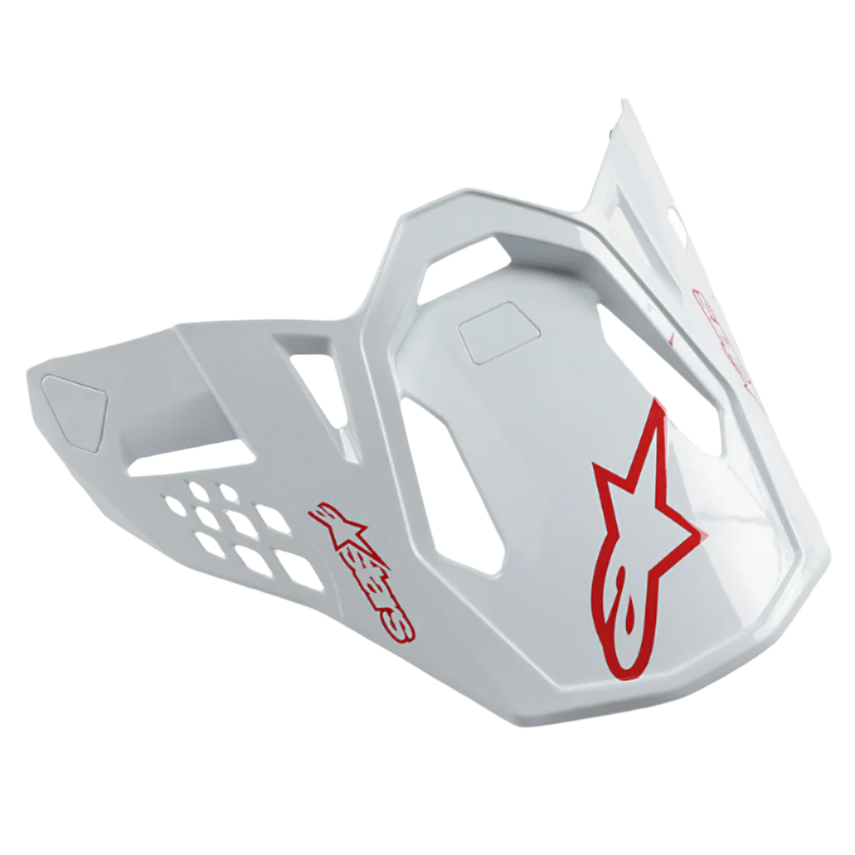 Alpinestars Supertech M10 Dyno, visière de casque blanc brillant et rouge, avec logos étoiles rouges et design aérodynamique ajouré, visière de rechange pour casques de motocross et tout-terrain
