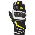 Gants Alpinestars T-SP W Drystar®, gants de moto sport, noirs avec accents jaune fluo et blancs, protection rigide aux articulations, manchette mi-longue avec logo blanc, construction en textile imperméable et softshell