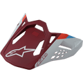 Visière Alpinestars S-M8 Contact, visière pour casque de moto, rouge mat et gris clair, avec logo étoile blanche, design aérodynamique avec découpes géométriques, accents de bandes rouges et bleues