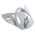 Visière de casque Alpinestars Supertech M10 Dyno, blanc mat, avec logos étoiles Alpinestars noirs, visière de motocross avec découpes géométriques pour le flux d'air, finition mate, design aérodynamique pour la performance tout-terrain