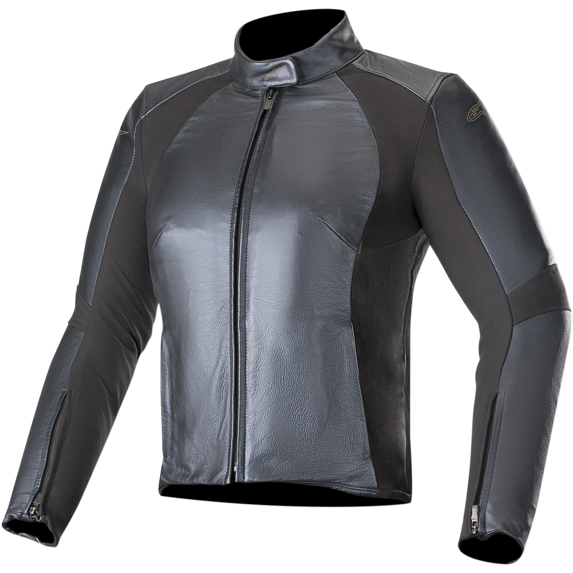 Alpinestars Stella Vika V2, blouson de moto en cuir pour femme, bleu métallique, construction en cuir élégante avec empiècements extensibles en aramide mat, col montant, fermeture éclair frontale, coupe ajustée soulignant la silhouette