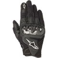 Gants Alpinestars SMX-1 Air V2, gants de moto noirs, protection des articulations style fibre de carbone, logo étoile blanc, panneaux en mesh et cuir perforé pour la circulation de l'air, manchette courte pour un usage urbain et routier