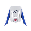 Visière Alpinestars Honda S-M5, visière de rechange pour casque, finition brillante blanc, bleu et rouge, présentant des panneaux latéraux bleus avec logos Alpinestars bleu marine et Honda rouges, accessoire pour casque de motocross
