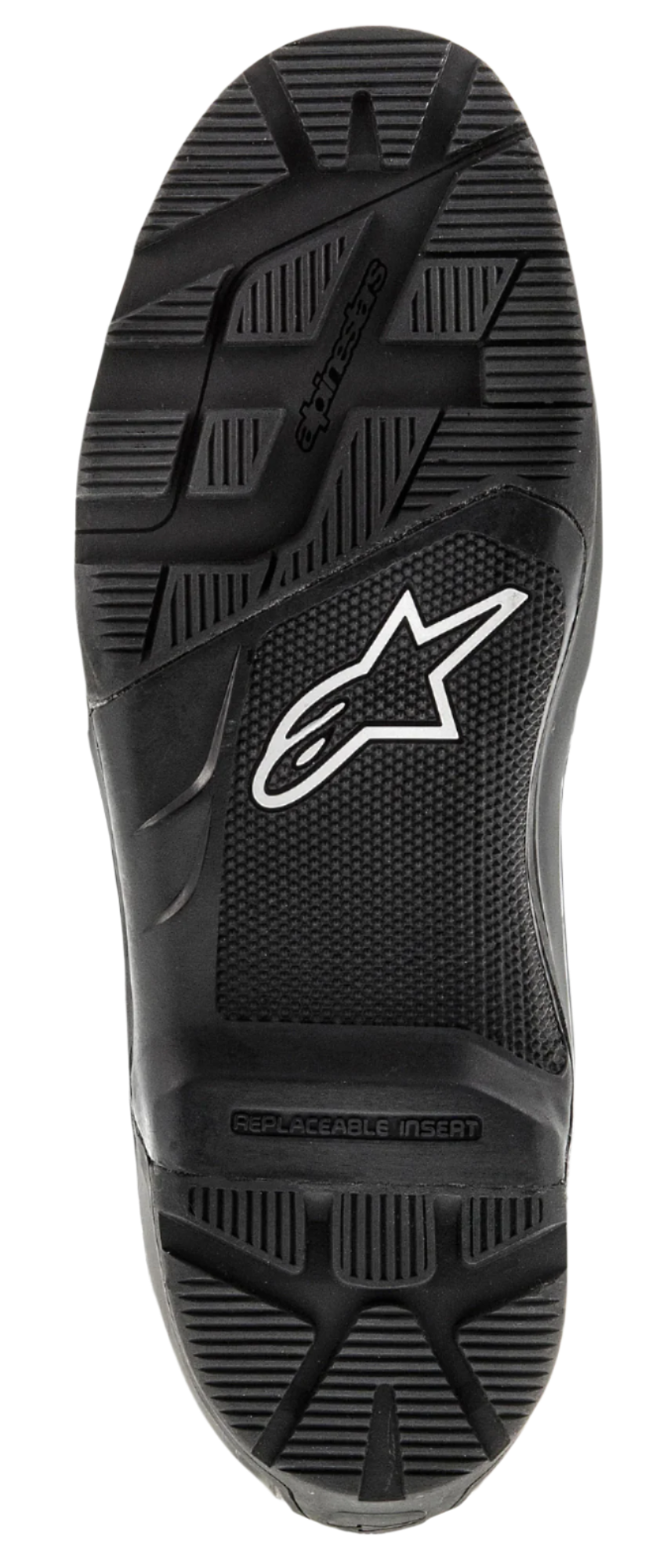 Semelle Alpinestars Tech 7 Enduro, semelle extérieure de rechange en caoutchouc, noire, avec un logo étoile blanc et un profil cranté robuste pour une adhérence tout-terrain, pièce détachée durable pour bottes de motocross et d'enduro
