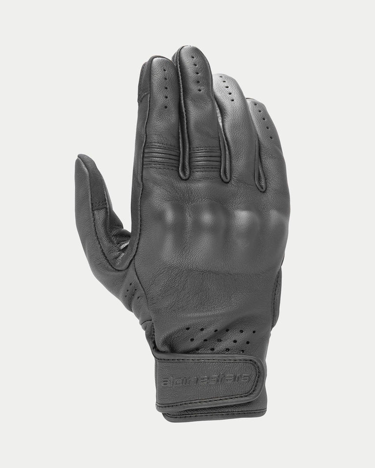 Alpinestars Stella Dyno Leather Gloves, gants de moto pour femme, noirs, gant de route à manchette courte, structure en cuir de chèvre avec protection des articulations recouverte, détails perforés pour la circulation de l'air, panneaux en cuir accordéon sur les doigts et fermeture réglable au poignet avec logo Alpinestars
