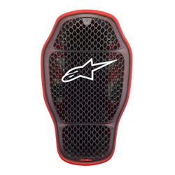 Alpinestars Nucleon KR-1 Cell i, protection dorsale de moto, Transparent Smoke Red, structure en nid d'abeille noire avec bordure rouge, logo Alpinestars blanc, design ergonomique incurvé pour une protection ventilée