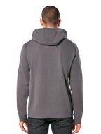 Alpinestars Ride Hoodie V 3, vue de dos d'un sweat à capuche gris anthracite, vêtement de sport décontracté avec capuche, manches longues, poignets et ourlet côtelés