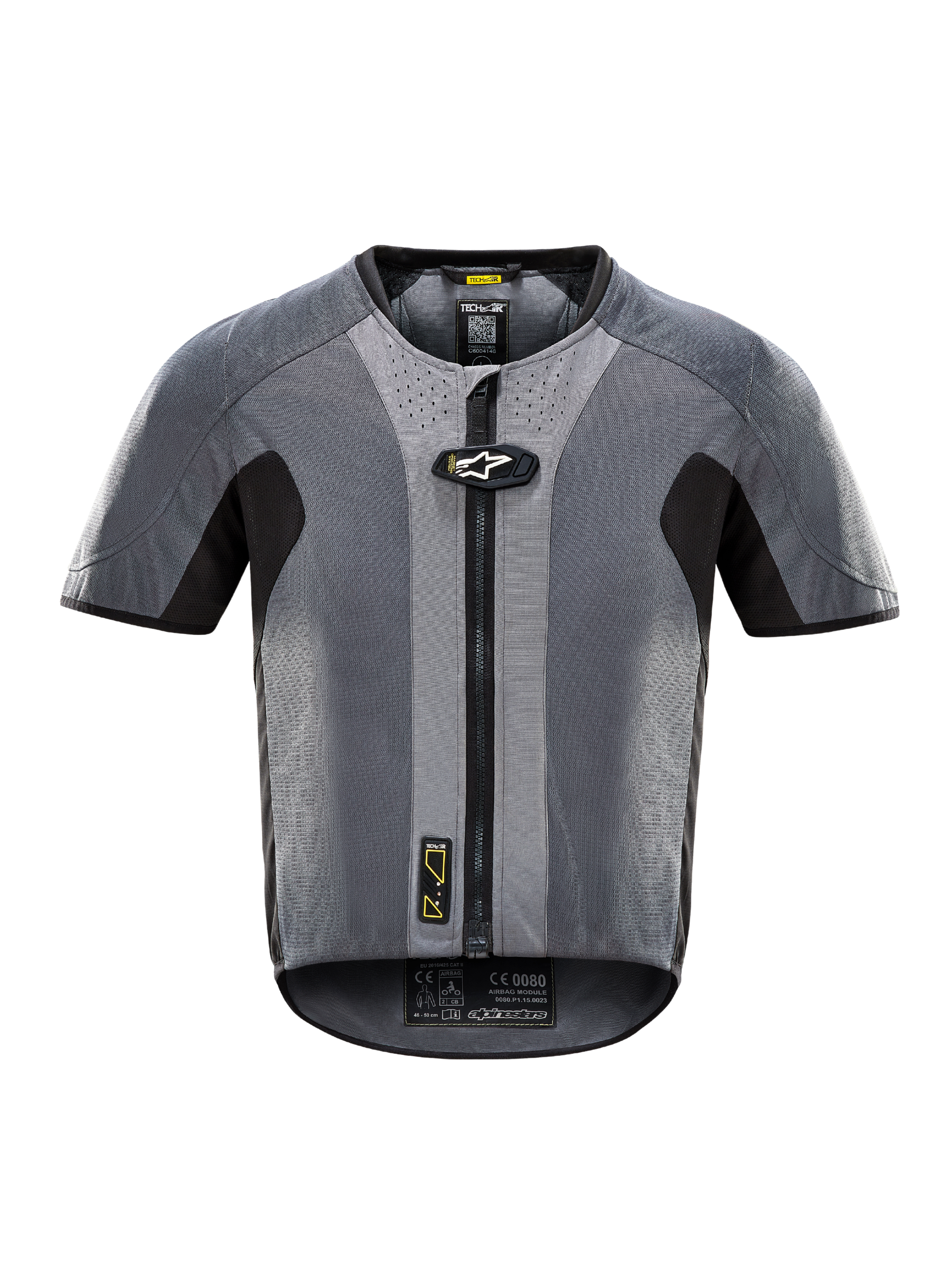 Système Airbag Tech-Air 5, gilet airbag électronique moto gris foncé et noir avec zip frontal et protection autonome.