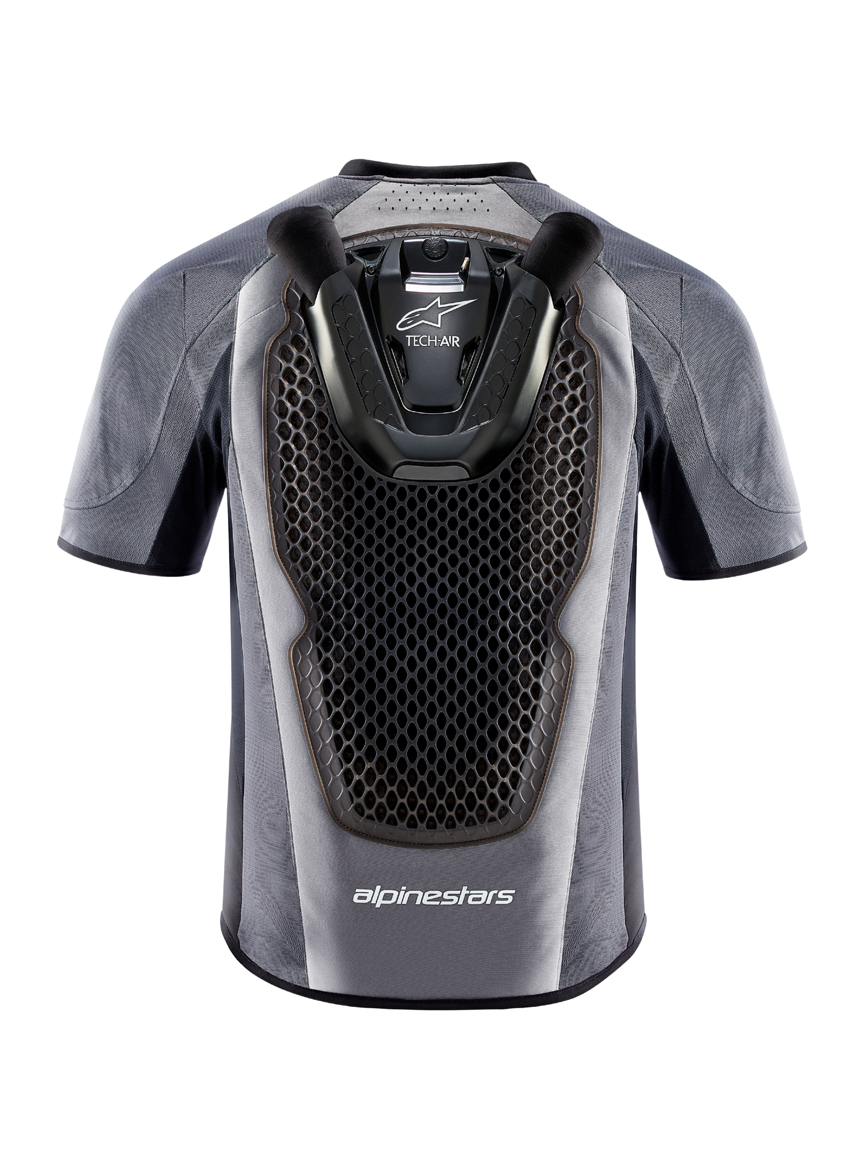 Système Airbag Tech-Air 5, gilet airbag de moto, vue arrière gris et noir avec Protection Dorsale en nid d'abeille.