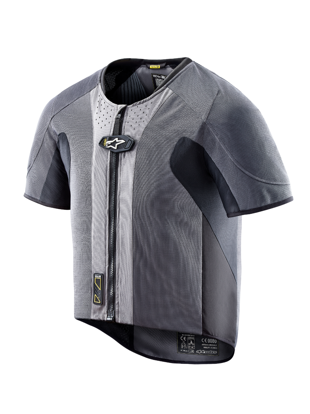 Gilet airbag Alpinestars Tech-Air 5, mesh gris foncé à manches courtes et zip frontal, protection autonome sur route.