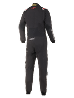 Alpinestars Hypertech Suit, Auto Racing Suit, Black with Red and White accents, back view showing red star logo on upper back, Hypertech branding on lower back, professional one-piece design for motorsport.