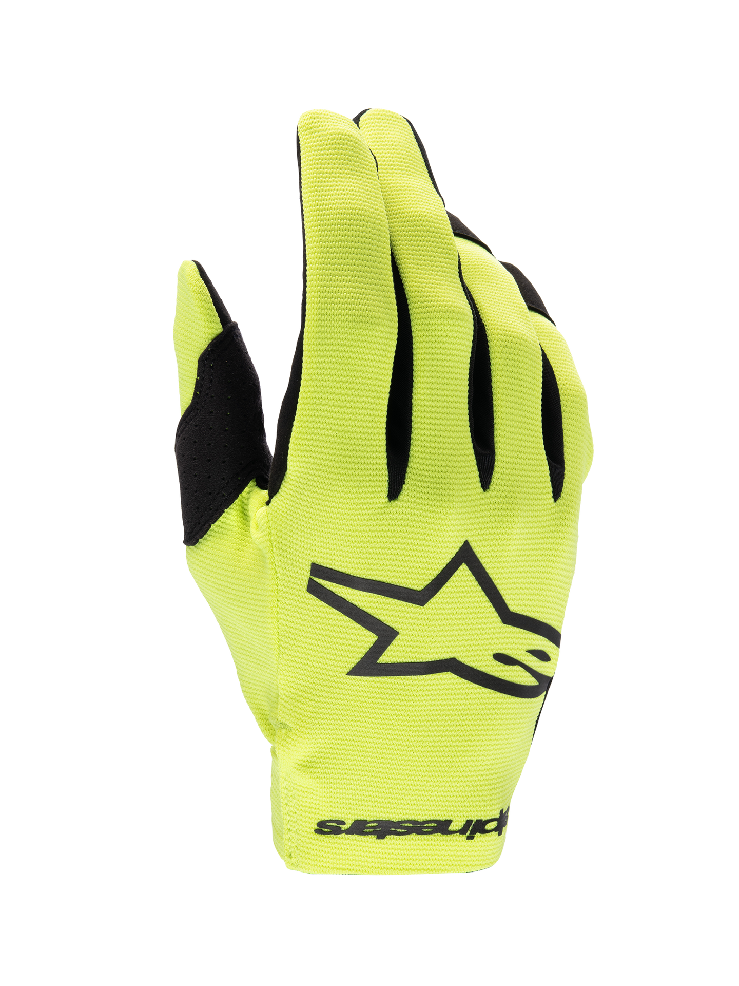 Alpinestars Gants Radar 2025, gants de motocross pour le tout-terrain, jaune fluo et noir, conception monocouche légère, paume en daim synthétique