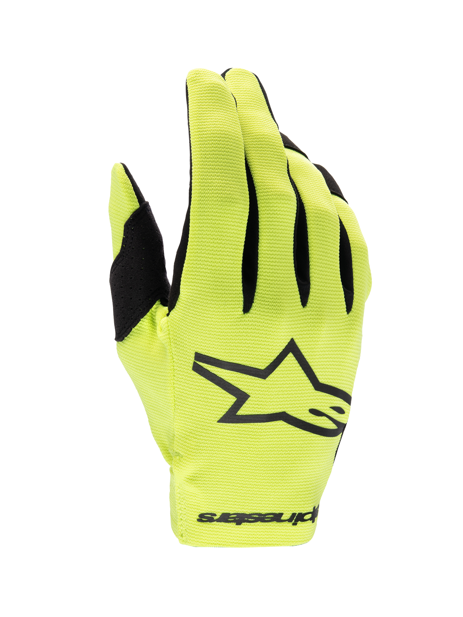 Alpinestars 2025 Radar Gloves, Yellow Fluo and Black Motocross Gloves, lightweight single-layer design for off-road racing.