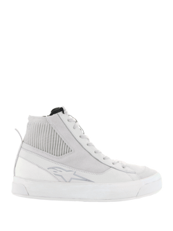 Alpinestars Stella Stated Podium Women's Riding Shoes, White and Gray high-top sneakers with a retro urban design.