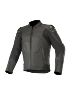 Veste en cuir Alpinestars Caliber, noire, équipement de route pour moto, avec construction en cuir premium et panneaux perforés, sliders d'épaule DFS externes, fermetures éclair à l'avant et aux poignets, et logo discret embossé sur la poitrine