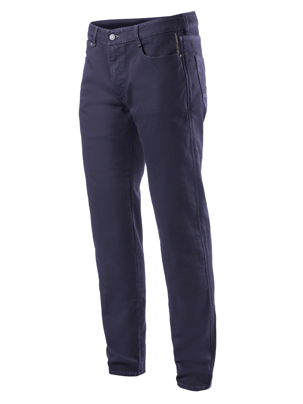 Alpinestars Copper V2 Denim Pants Longueur Courte, pantalon de moto en denim, Rinse Blue, coupe droite classique, fermeture par bouton et zip, poches avant avec poche à monnaie, passants de ceinture, construction en denim résistant