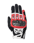 Alpinestars SMX-2 Air Carbon V2, gants de moto, noir, rouge et blanc, avec protection des articulations en fibre de carbone, panneaux en maille 3D respirante, logo Alpinestars, design à manchette courte pour la conduite sportive