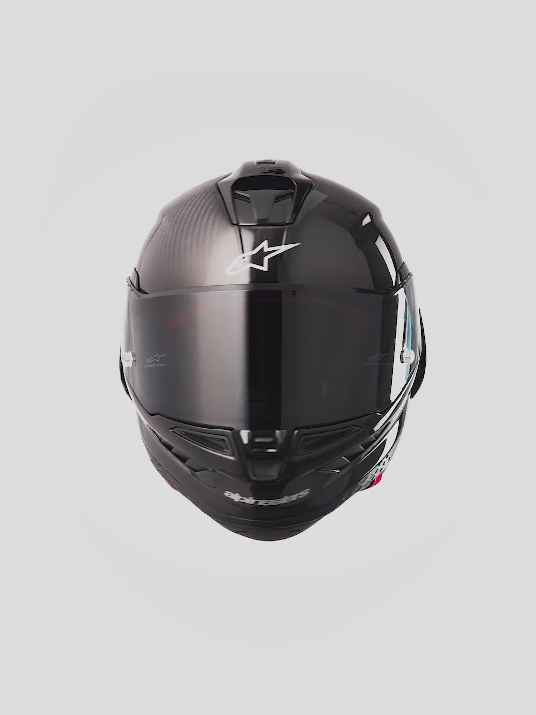 Alpinestars Supertech R10 Solid Helmet, full-face motorcycle racing helmet, Black Carbon Matte and Glossy, ECE and FIM certified carbon composite shell with aerodynamic design