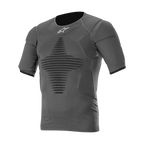 Alpinestars Haut de couche de base Roost, haut de sous-couche technique pour motocross et tout-terrain, anthracite noir, manches courtes, tricot respirant avec zones rembourrées stratégiques pour une protection contre les projections.
