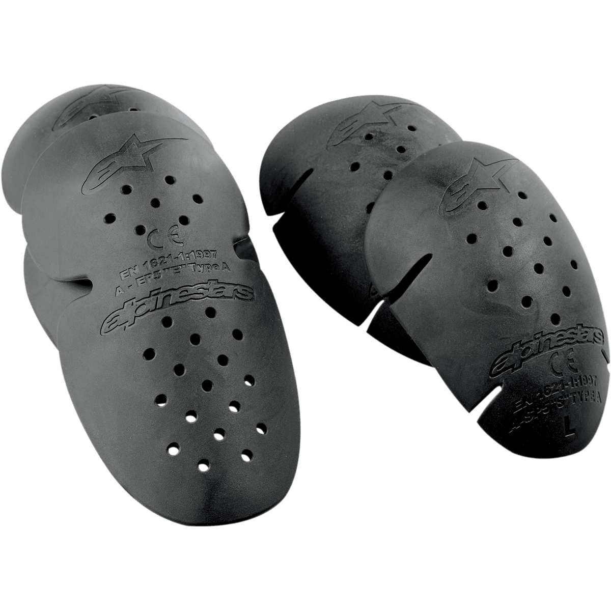 Protections d'épaules et de coudes Alpinestars Bio Armor, coques de protection pour moto, noires, kit de quatre pièces avec perforations de ventilation, logo étoile embossé et marquages de certification CE