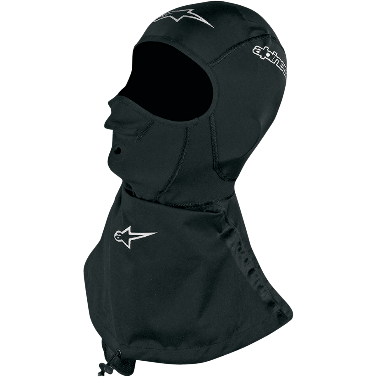 Alpinestars Winter Touring Balaclava, Black motorcycle base layer with waterproof neck skirt and breathable nose panel.