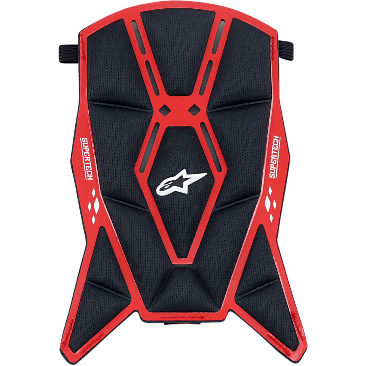Alpinestars Supertech M10/M8, rembourrage supérieur de casque de rechange, noir et rouge, doté d'une structure en mesh rembourré avec un cadre géométrique rouge, logo Astars blanc et marquage Supertech, conçu pour le confort intérieur des casques de motocross