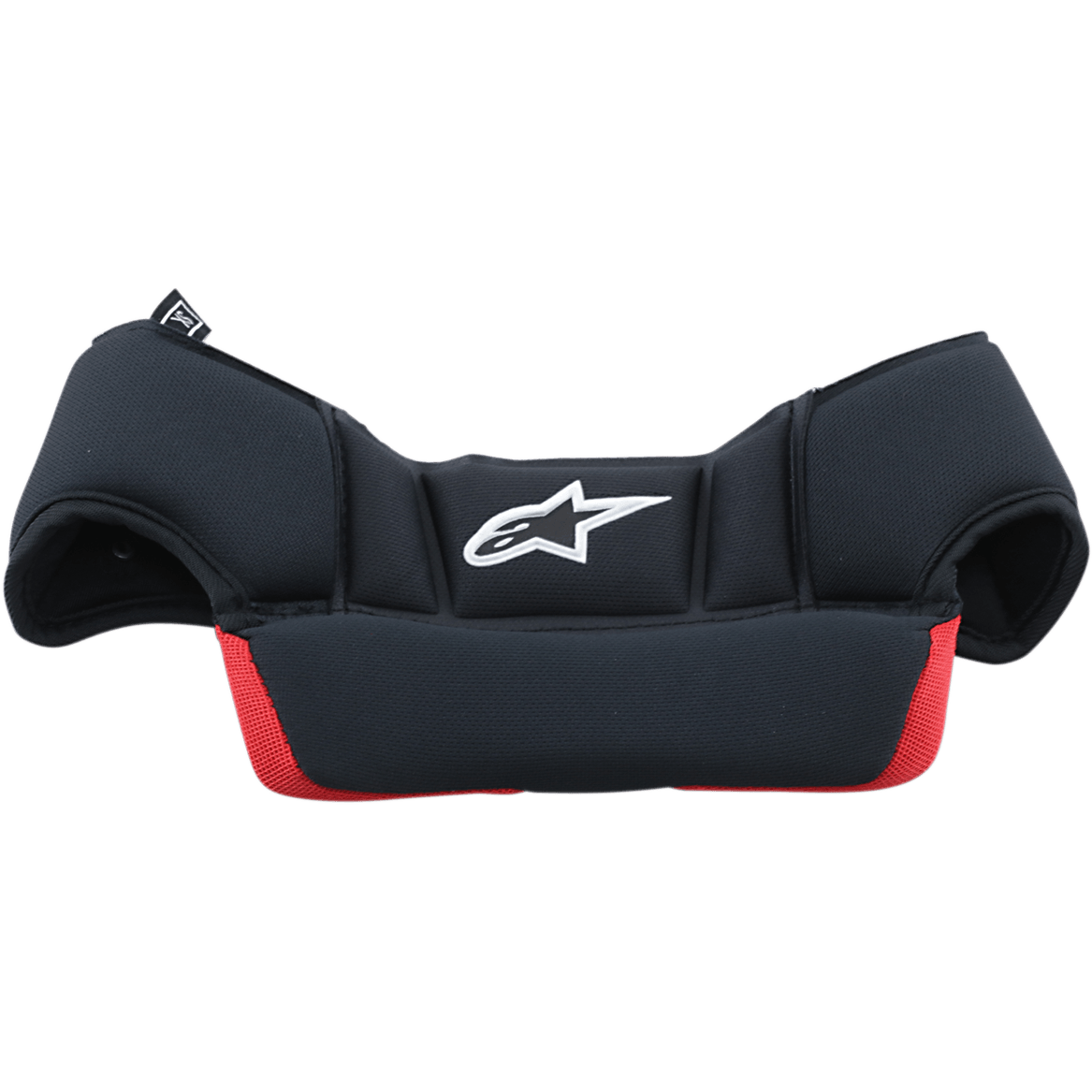 Supertech M10/M8 Helmet Crown Pads, replacement helmet accessory, Black and Red, featuring a white Alpinestars logo, soft cushioned mesh material with a curved ergonomic shape for interior helmet fit