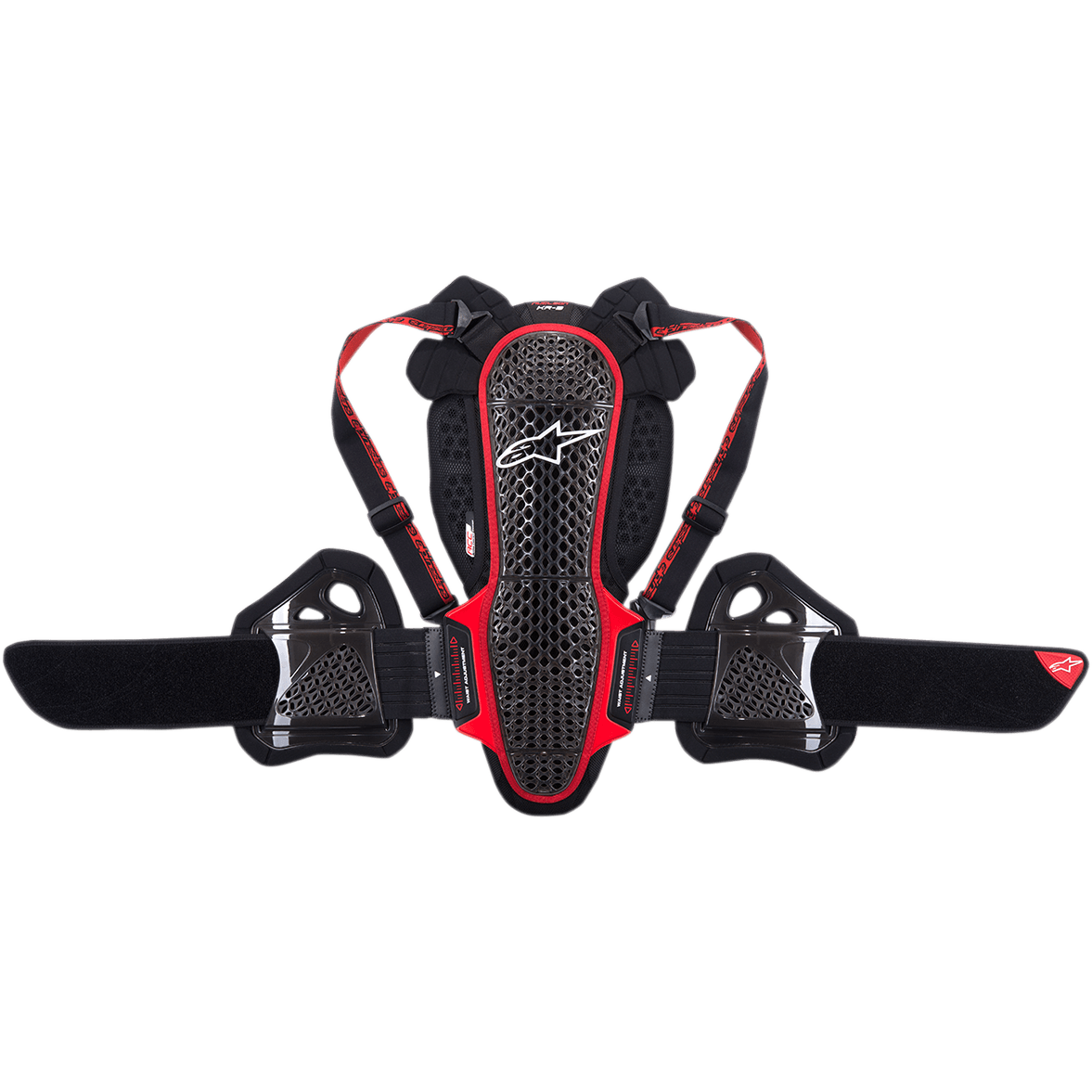 Alpinestars Nucleon KR-3 Protection Dorsale, protection dorsale de moto, noir fumé et rouge, coque ergonomique en treillis avec logo blanc, bretelles réglables et large ceinture lombaire avec protection des côtes, conçue pour l'absorption des chocs et la respirabilité